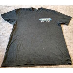 Hustlin Tacos Mens Short Sleeve Employee Shirt Size Large Gray Distressed Faded